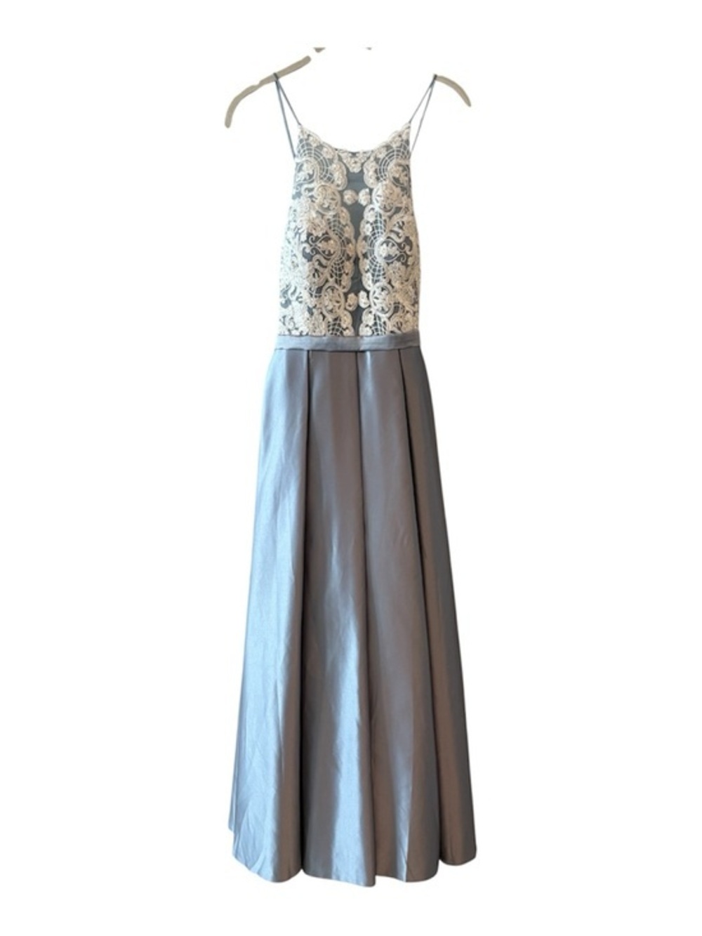 JJs House Dusty Blue Lace & Satin Formal Gown Bridesmaid Prom Dress NWT